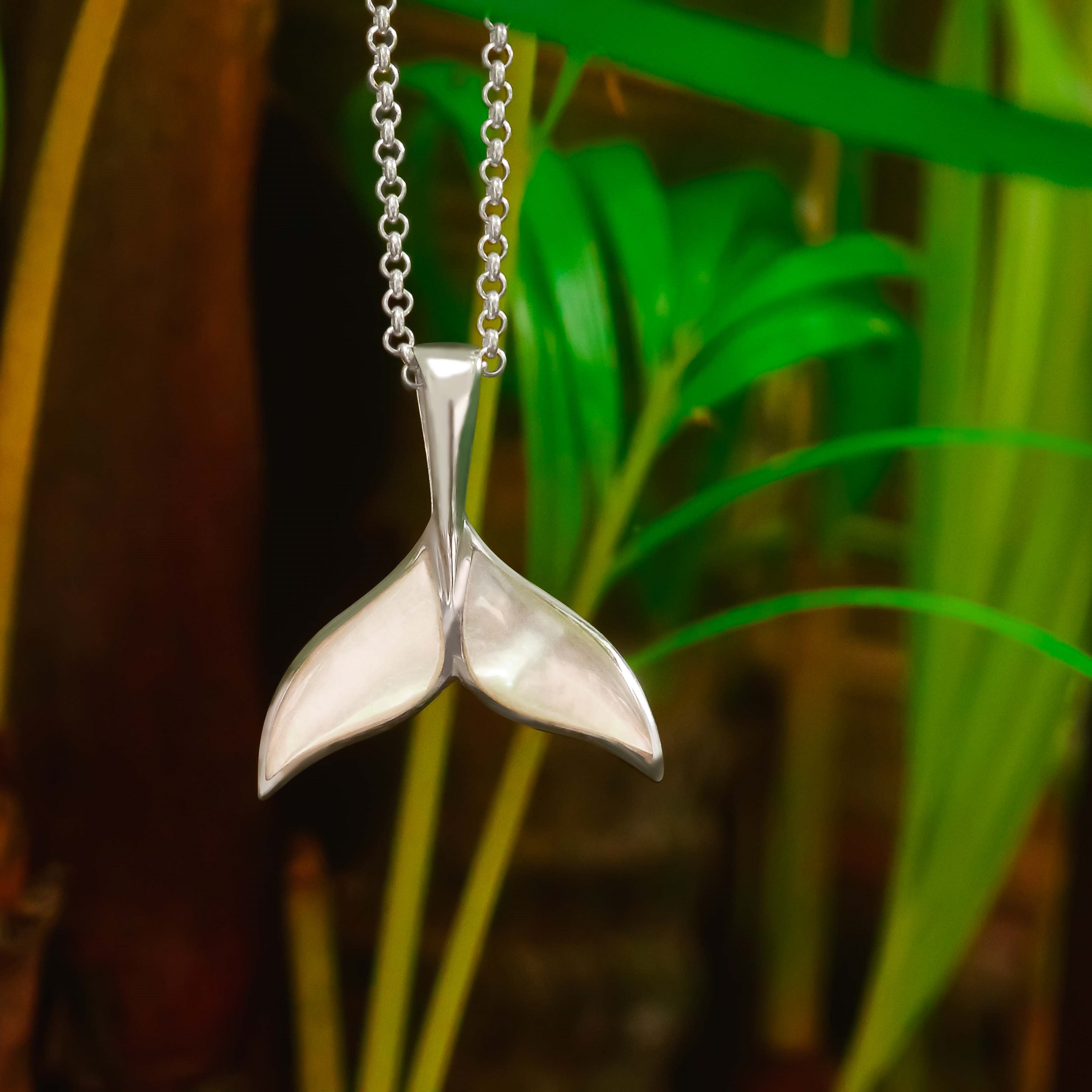 Starborn Mother of Pearl Whale Tail Pendant in Sterling Silver