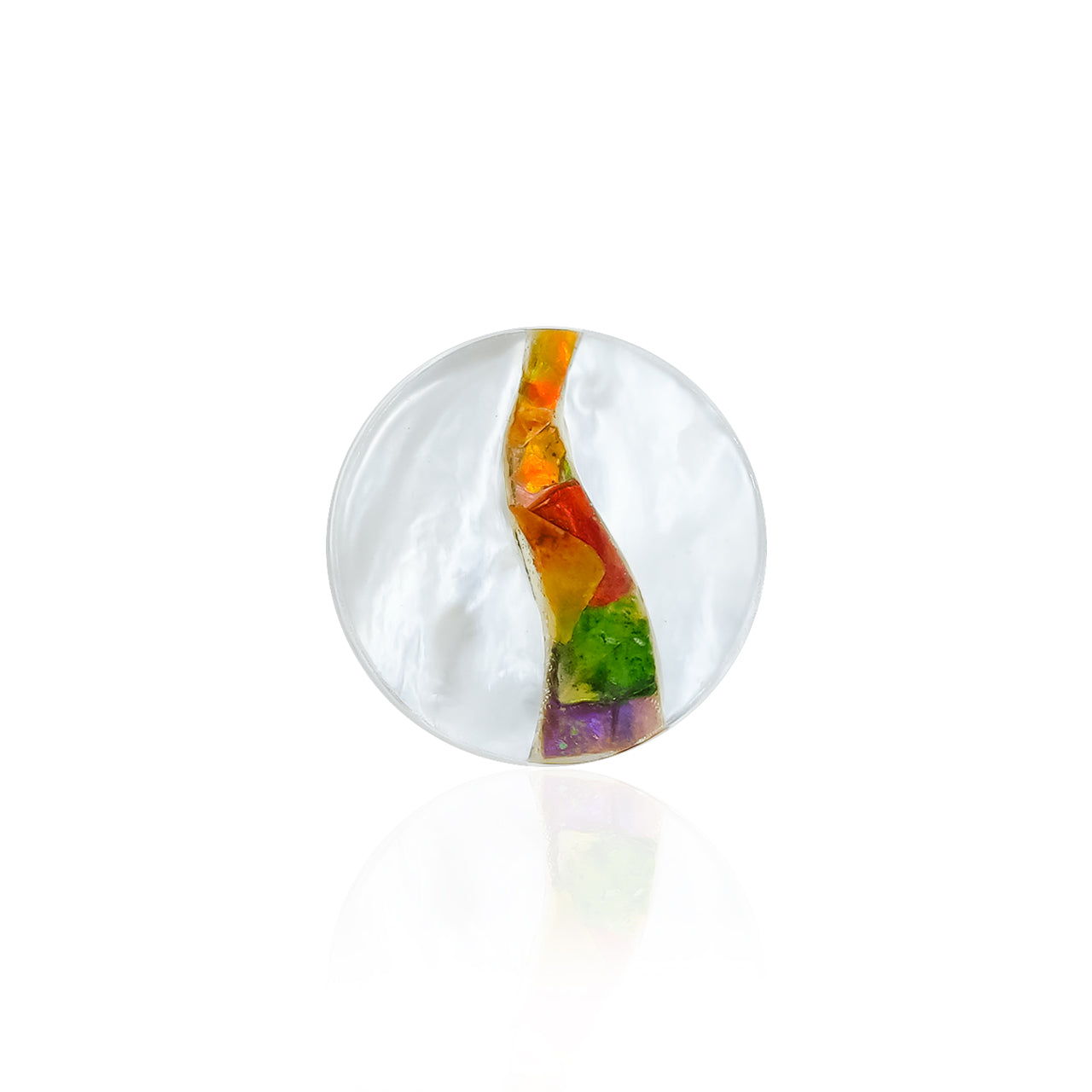 Cabochon rond Starborn 18 mm en nacre avec incrustation d'ammolite - 1 pièce