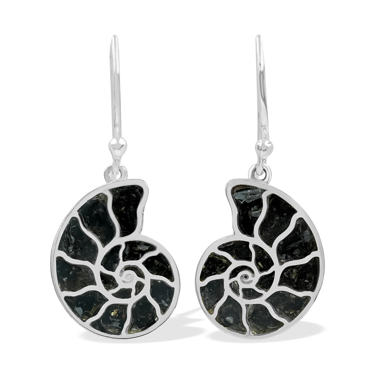 Starborn Nautilus Ammonite with Gemstones Inlay Earring in Sterling Silver - Extra Small