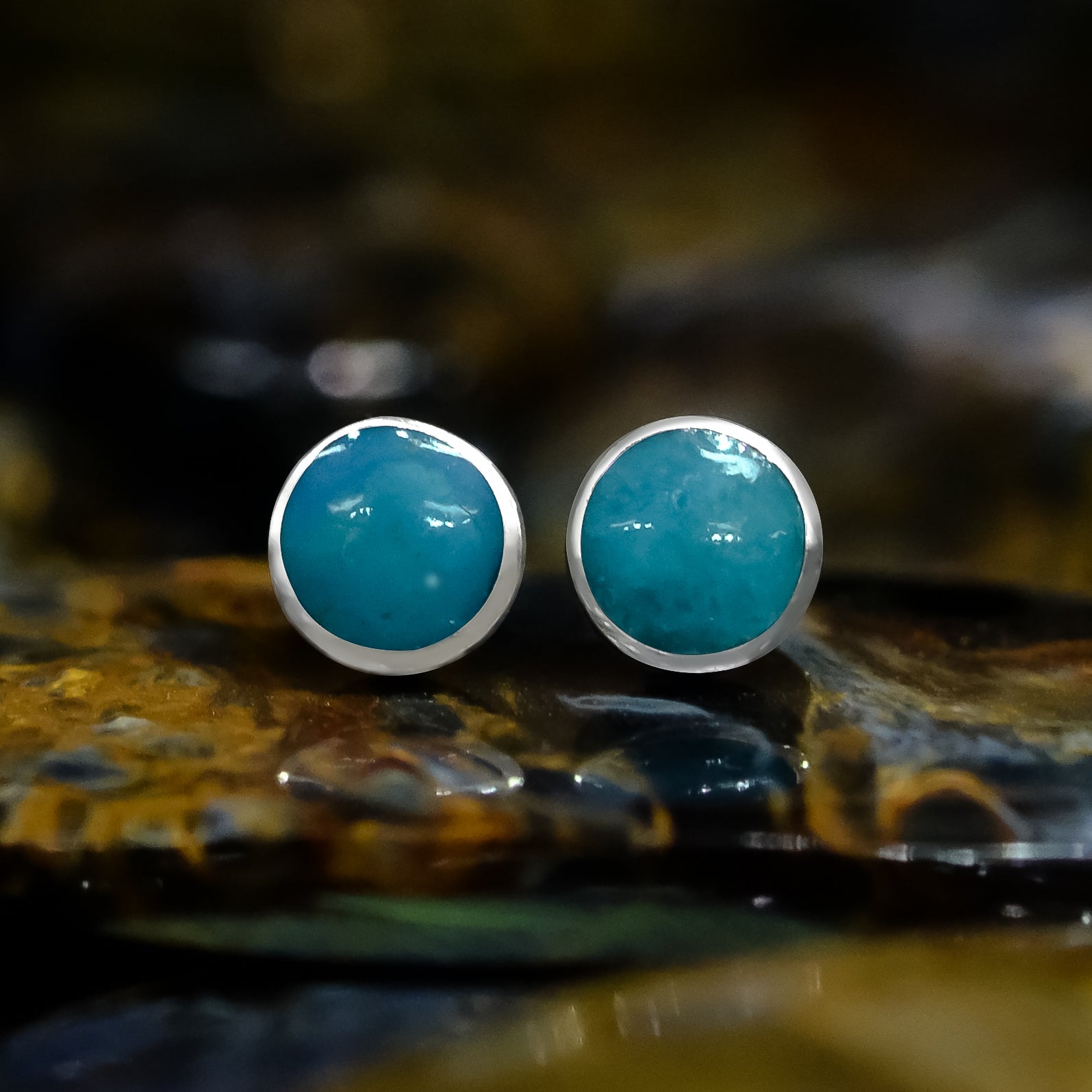 Peruvian Blue Opal Round Post Style Earrings