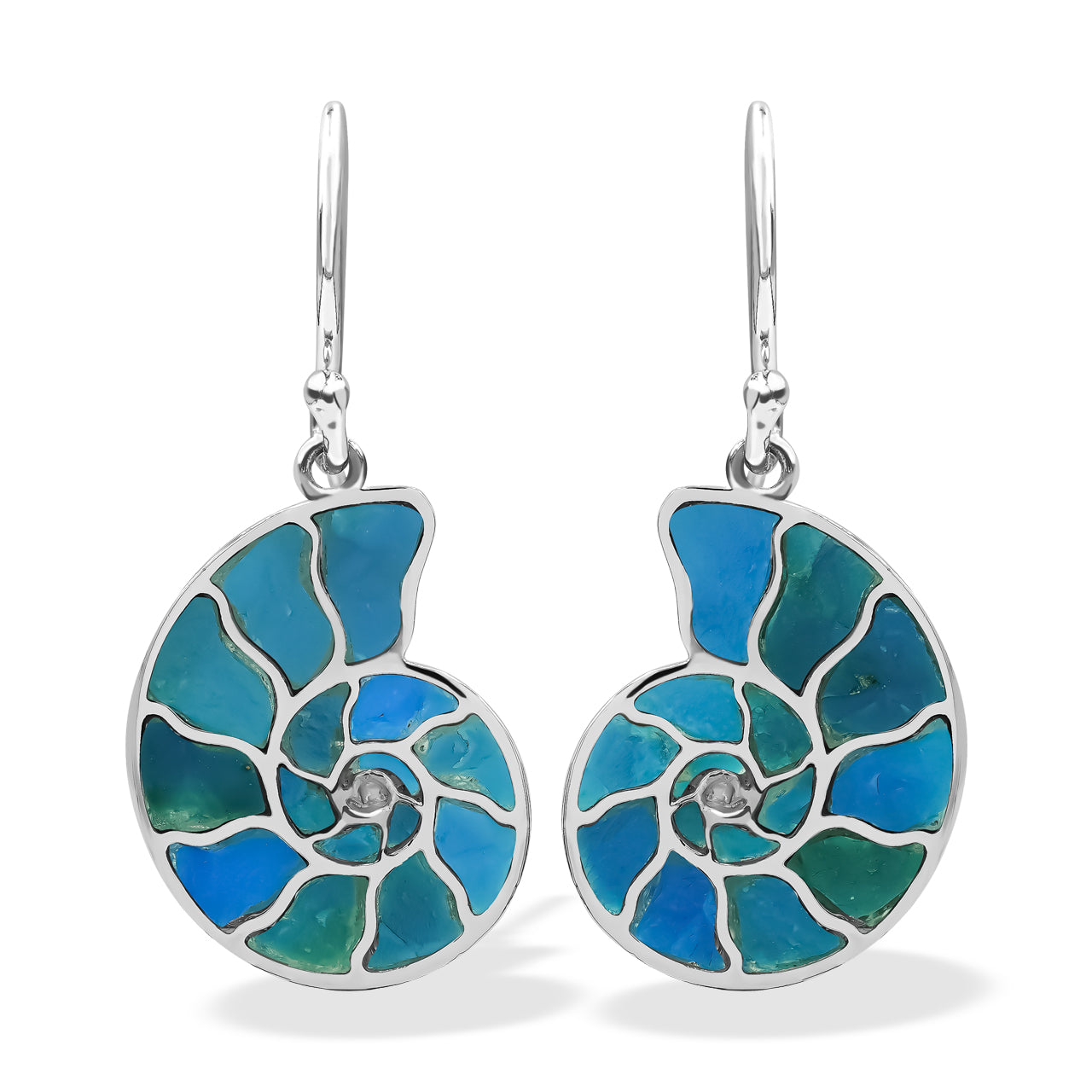 Starborn Nautilus Ammonite with Gemstones Inlay Earring in Sterling Silver - Small