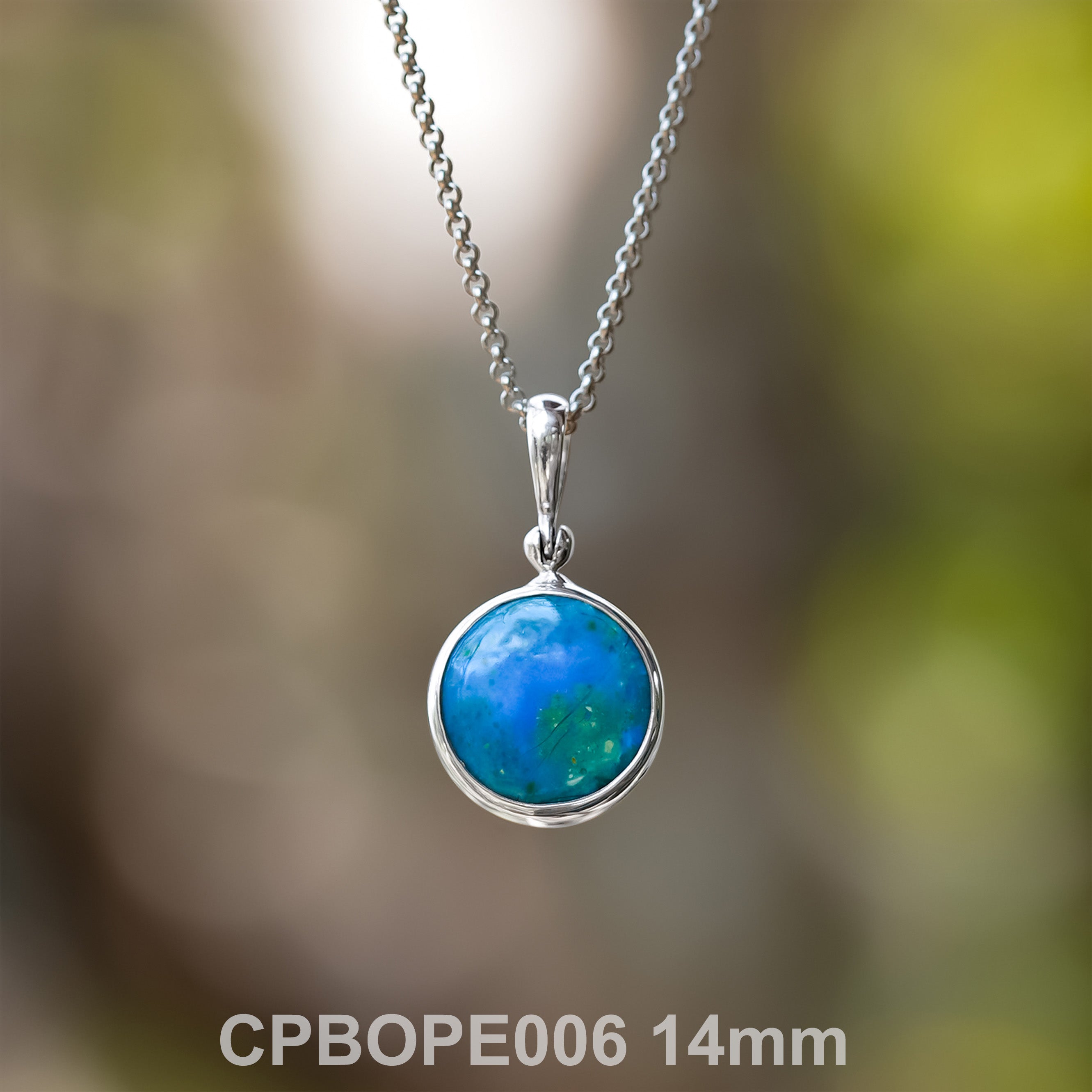 Starborn Peruvian Blue Opal Round Pendant in Sterling Silver