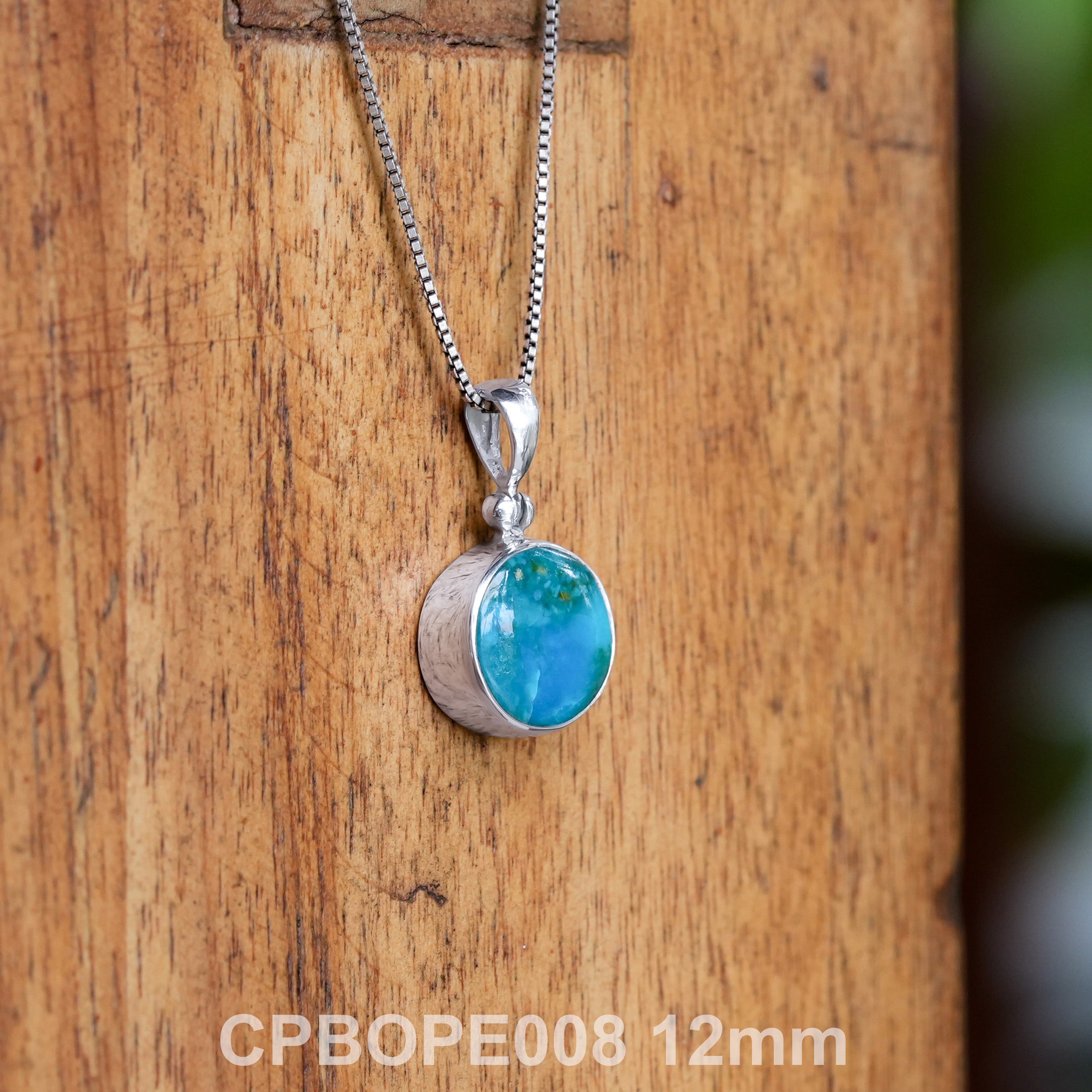 Starborn Peruvian Blue Opal Round Pendant in Sterling Silver