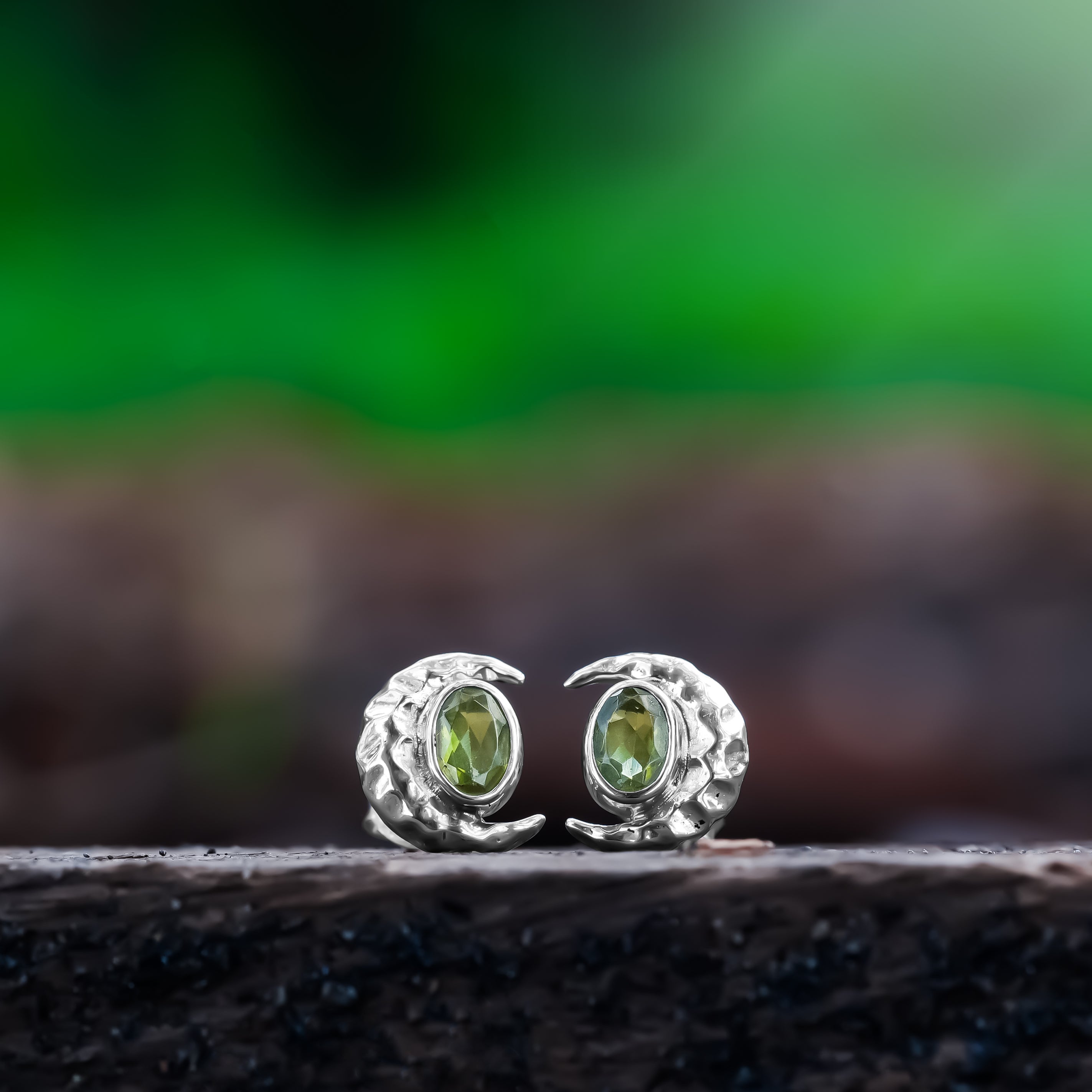 Starborn Peridot Oval Faceted Post Style Earrings in Sterling Silver