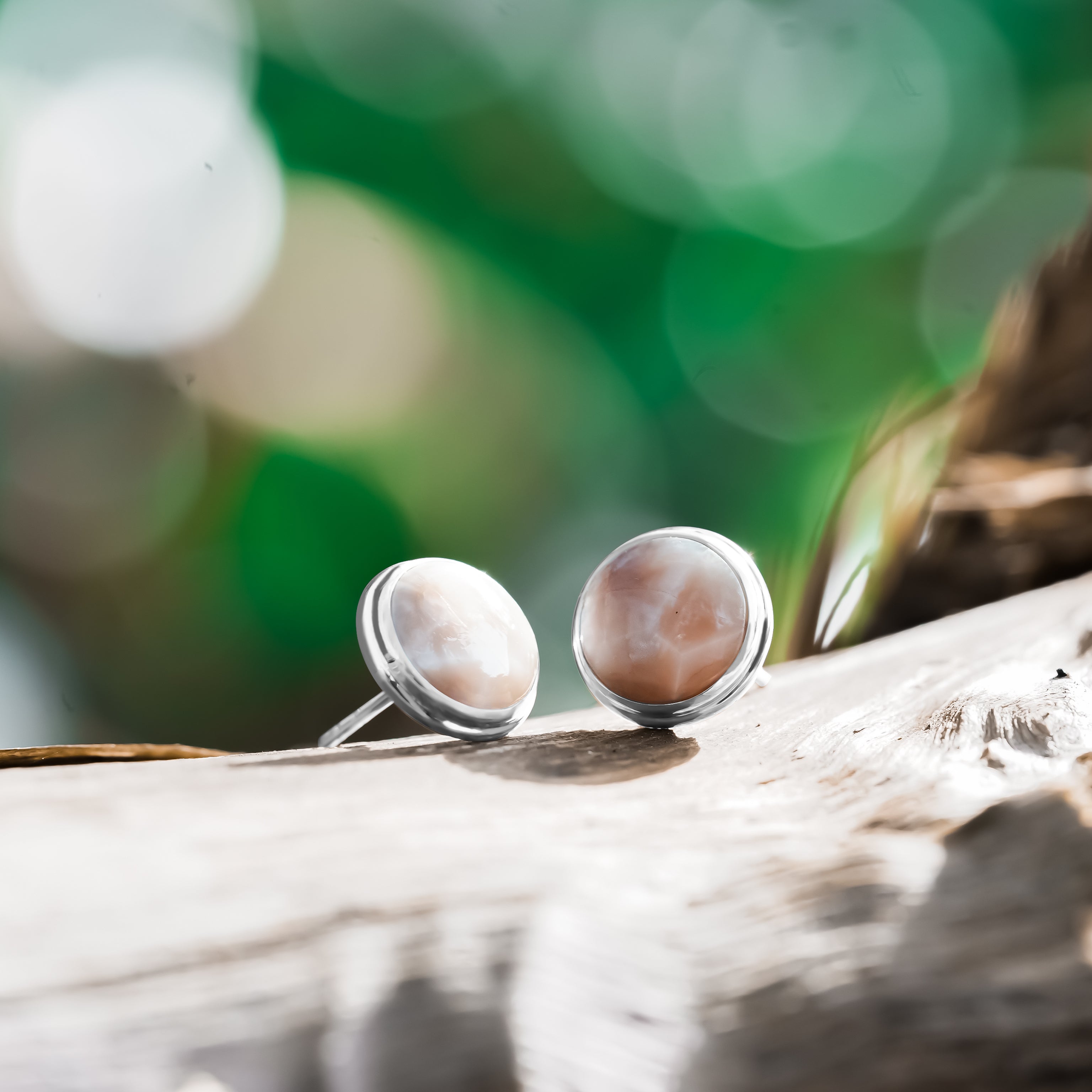 Starborn Gemstone Round 10 mm Double Bezel Set Post Earrings in Sterling Silver