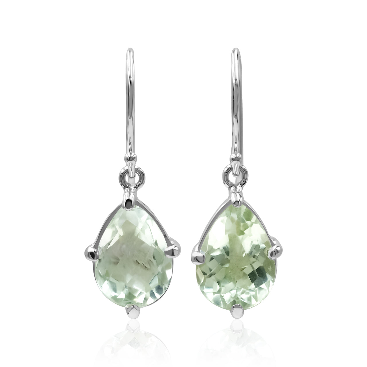 Starborn Green Amethyst Pear Faceted Dangle Earrings in Fine Sterling Silver