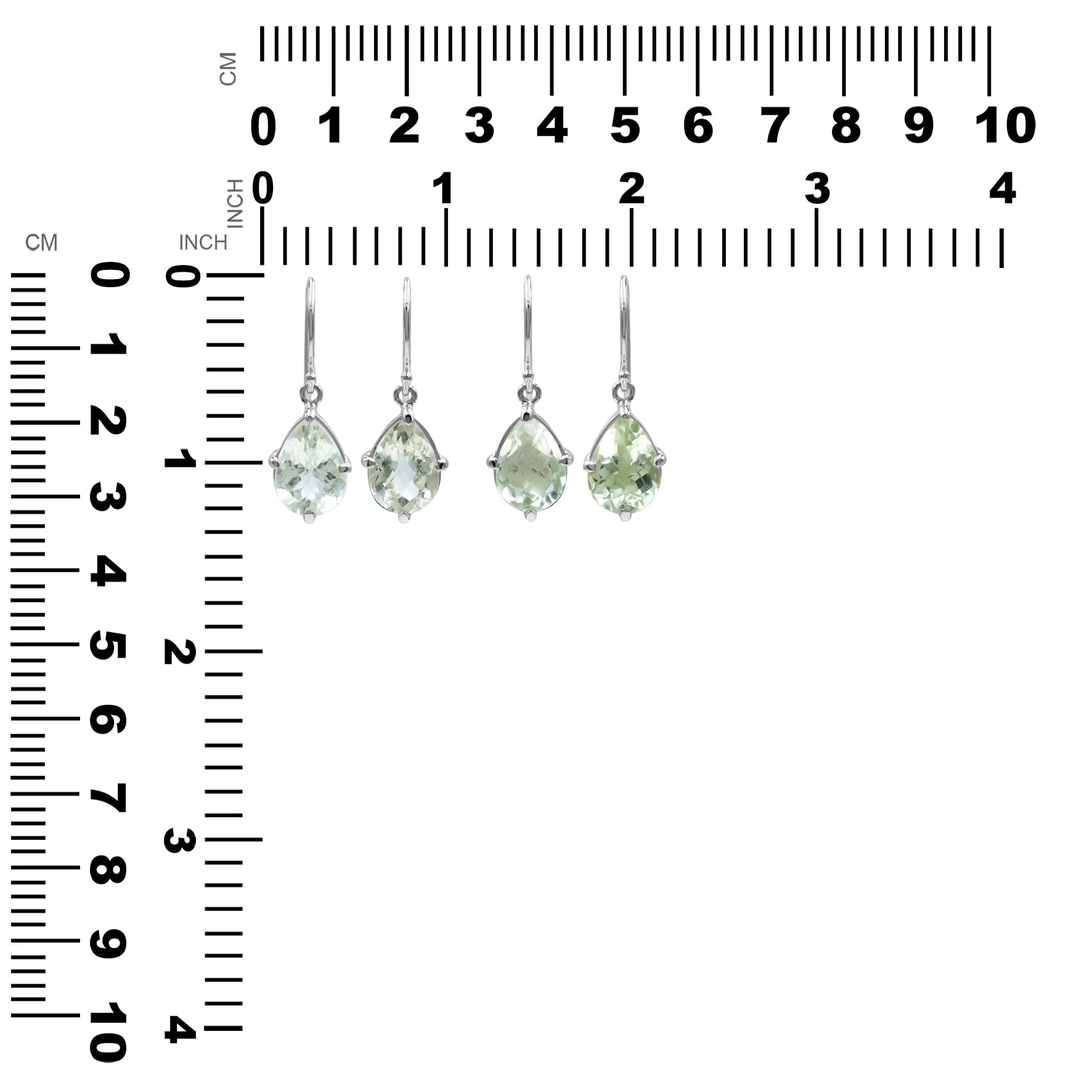 Starborn Green Amethyst Pear Faceted Dangle Earrings in Fine Sterling Silver