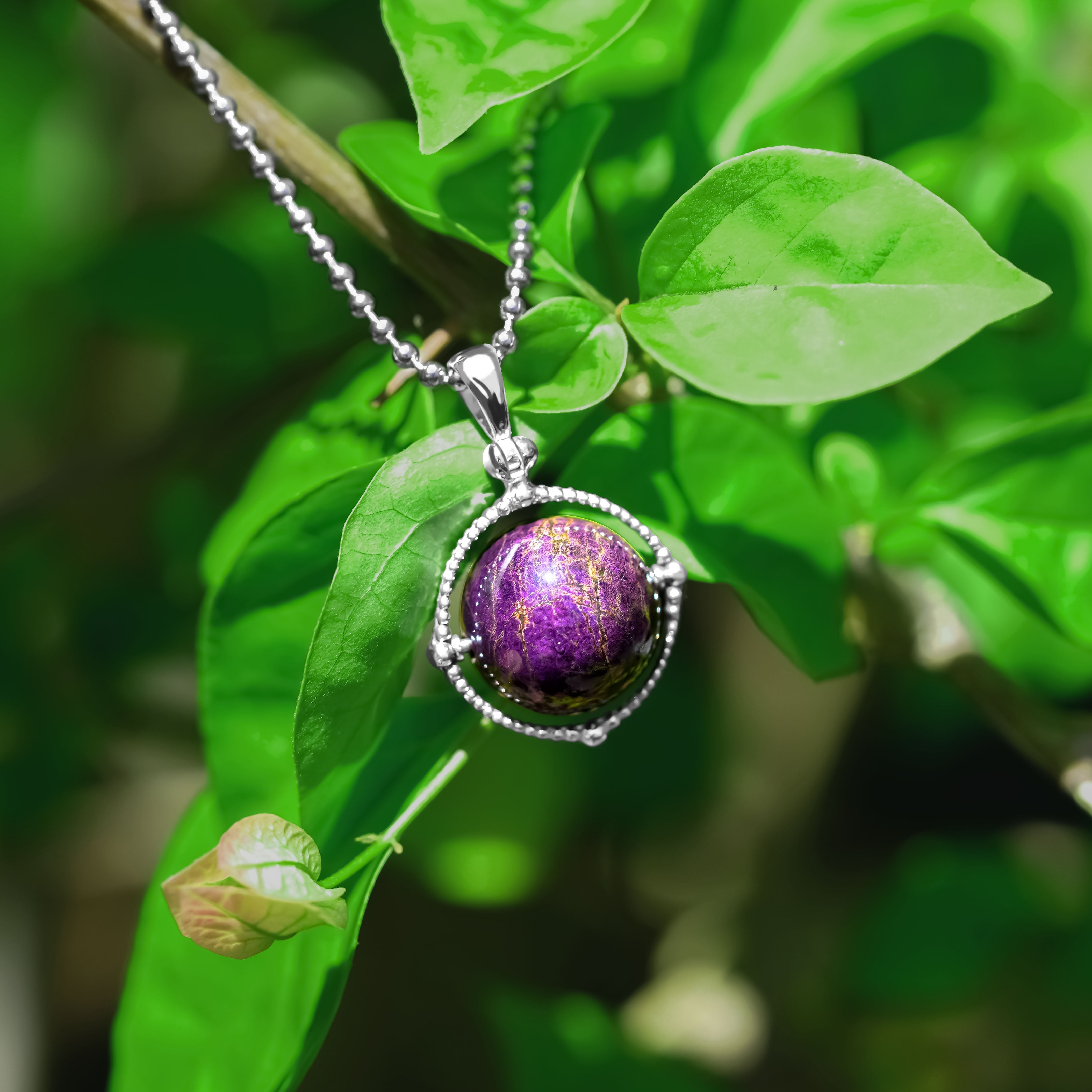 Starborn Gemstone Spinning Tactile Sphere Pendant in Sterling Silver