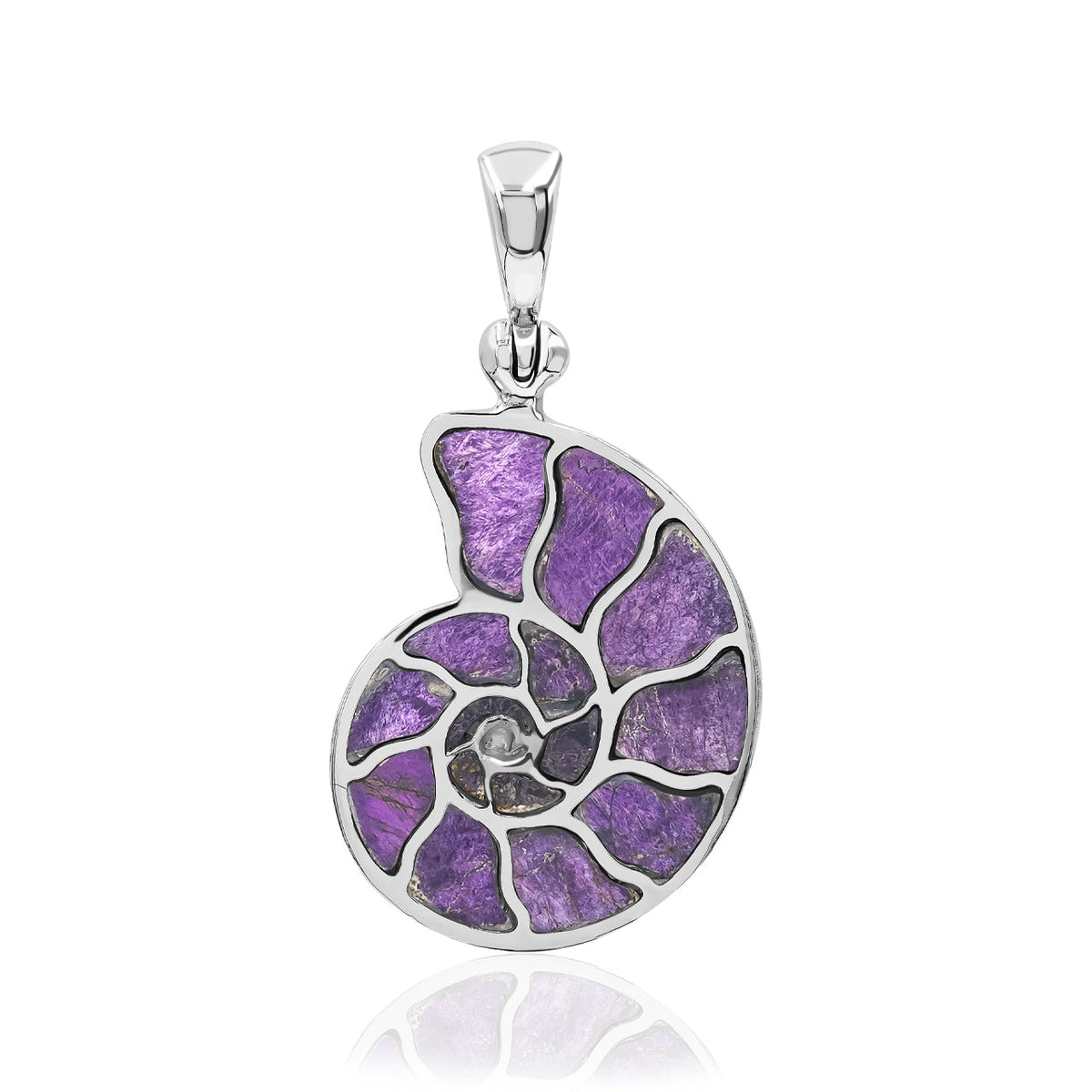 Starborn Gemstones Inlay Nautilus Ammonite Pendant in Sterling Silver