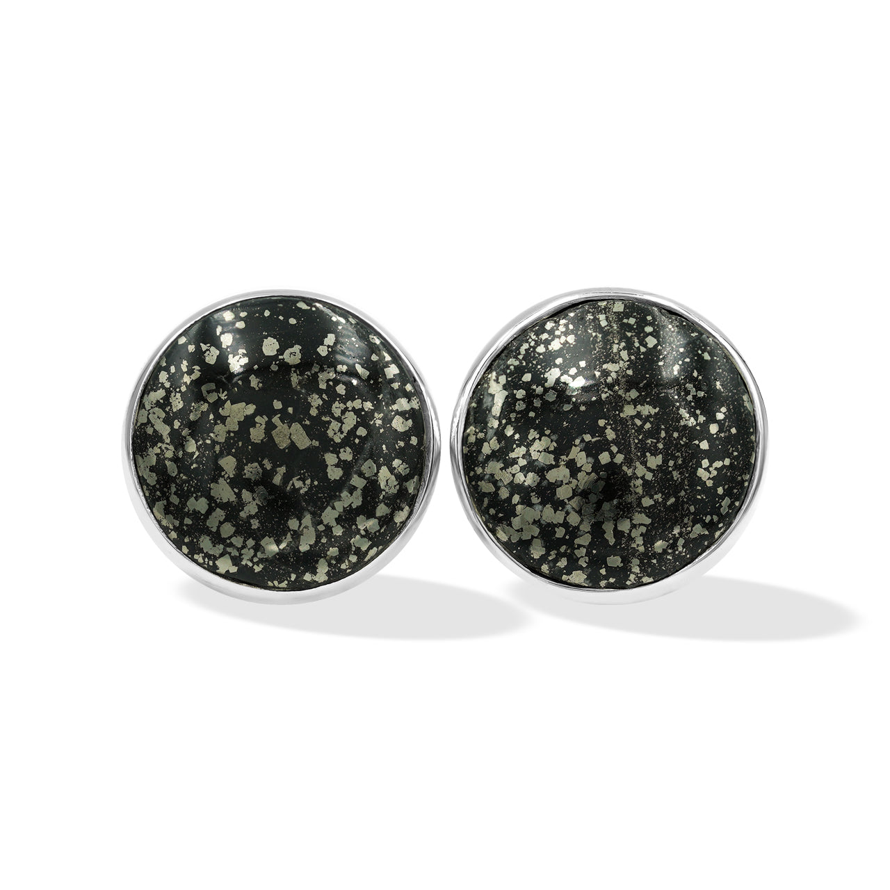 Starborn Pyrite Schist Round Post Earrings in Sterling Silver