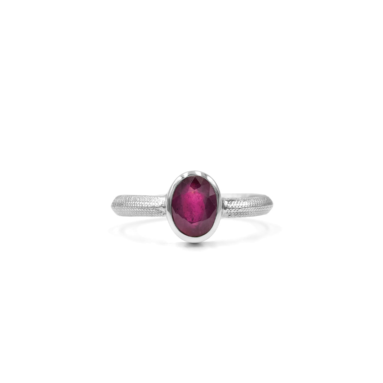 Starborn Ruby Ouroboros Faceted Oval Ring in Fine Sterling Silver