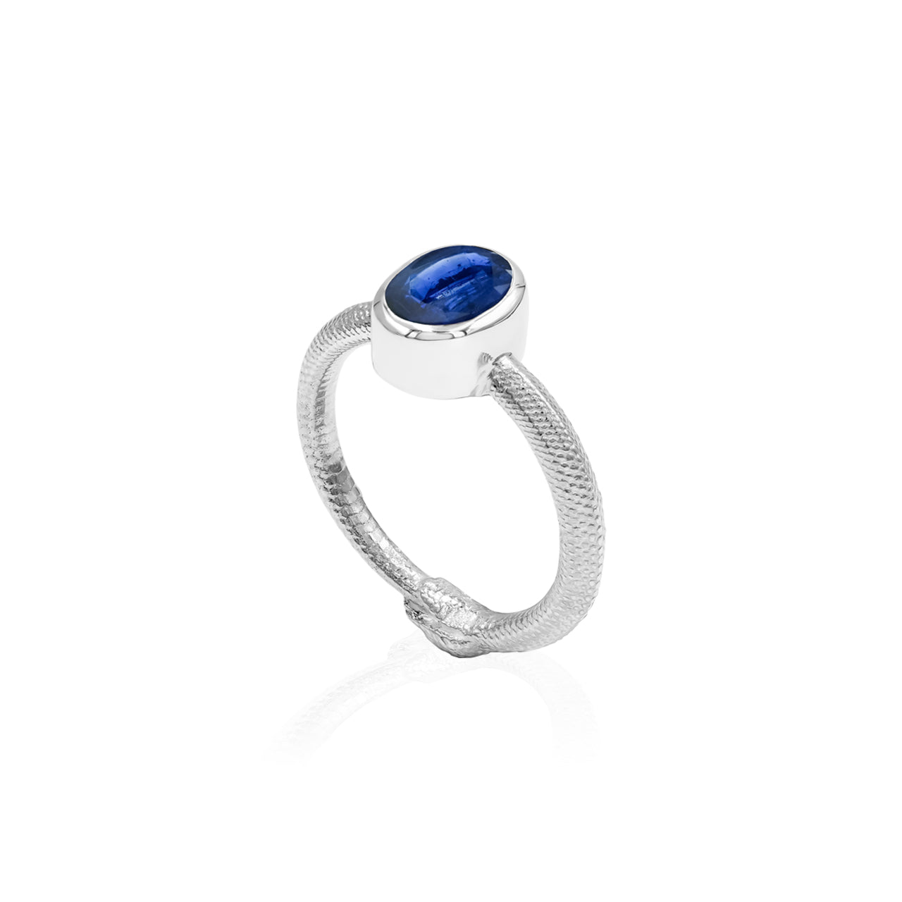 Starborn Sapphire Ouroboros Faceted Oval Ring in Fine Sterling Silver