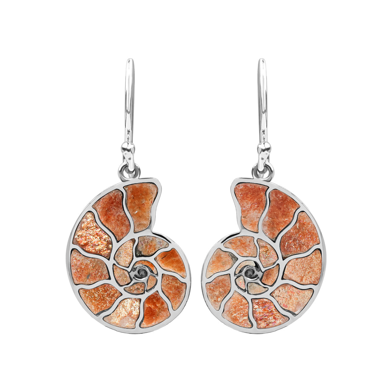 Starborn Nautilus Ammonite with Gemstones Inlay Earring in Sterling Silver - Small