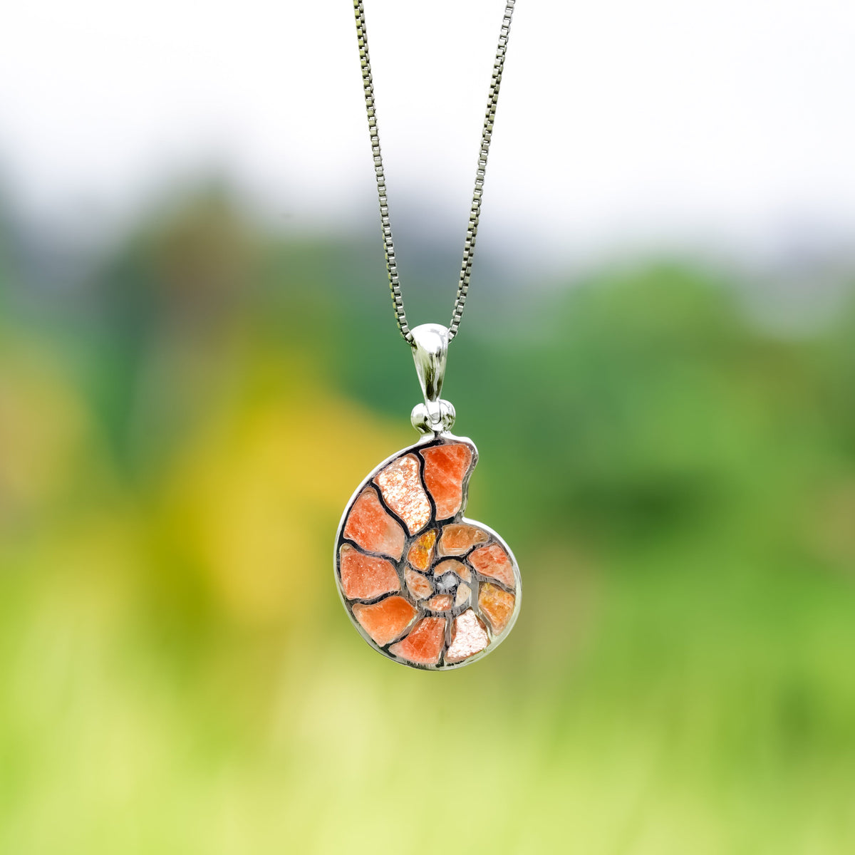 Starborn Gemstones Inlay Nautilus Ammonite Pendant in Sterling Silver