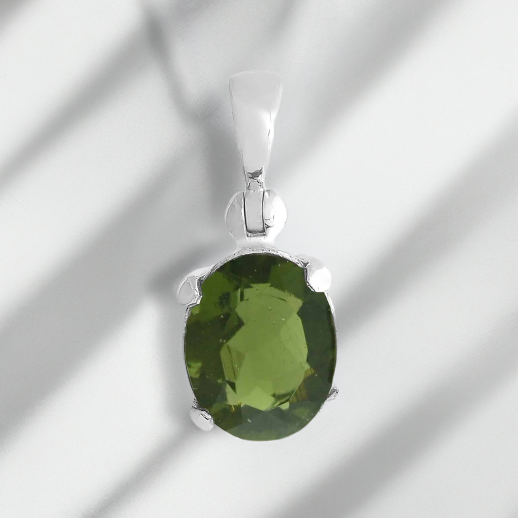 Genuine Faceted Moldavite 2 Carat Pendant in Sterling Silver
