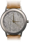 Starborn Creations Uhr aus echtem Gibeon-Meteoriten mit großem 30-mm-Zifferblatt und braunem Lederarmband