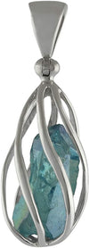 Starborn Aqua Aura Quartz Crystal Point in 925 Sterling Silver Spiral Cage