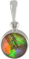 Starborn Ammolite with Quartz Crystal Faceted 7.5 mm Diameter 925 Sterling Silver Round Pendant