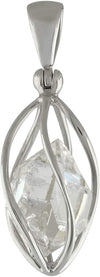 Starborn Herkimer Diamond 6 cts Quartz 925 Sterling Silver Caged Pendant