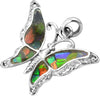Starborn opalized Canadian Ammolite 925 Sterling Silver Butterfly Pendant with Bale