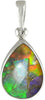 Starborn Ammolite and Faceted Quartz Sterling Silver Pear Pendant - Small