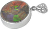 Starborn Ammolite and Sterling Silver Round Pendant with Filigree Bail