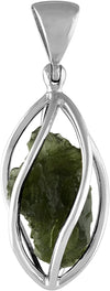 Starborn Genuine Moldavite in Sterling Silver Cage Pendant - 5 Wire Style