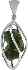 Starborn Natural Moldavite, Sterling Silver Cage Pendant