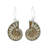 Starborn Ammonite with Pyrite Inlay Earrings in Sterling Silver, Bezel Set