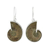 Starborn Ammonite with Pyrite Inlay Earrings in Sterling Silver, Bezel Set