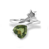 Starborn Faceted Moldavite Heart and Star Ring in Sterling Silver