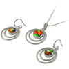 Starborn Ammolite Sterling Silver Pendant and Earring Set - Graduated Orbit Design