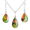 Starborn Ammolite Sterling Silber Anhänger und Ohrringe Set – Birnenförmiges Design 