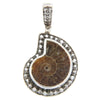 Starborn Creations Antiqued Sterling Silver Fossil Ammonite Slice And White Topaz Pave Pendant