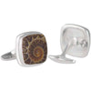 Starborn Sterling Silver cushion cut Fossilized Ammonite Cuff Links